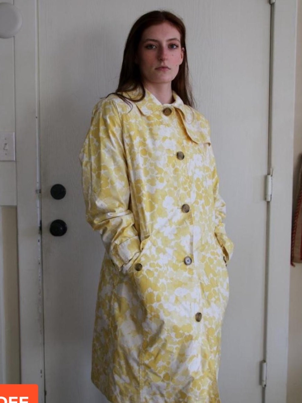 Lands' End Yellow Floral Rainshield Trench Coat